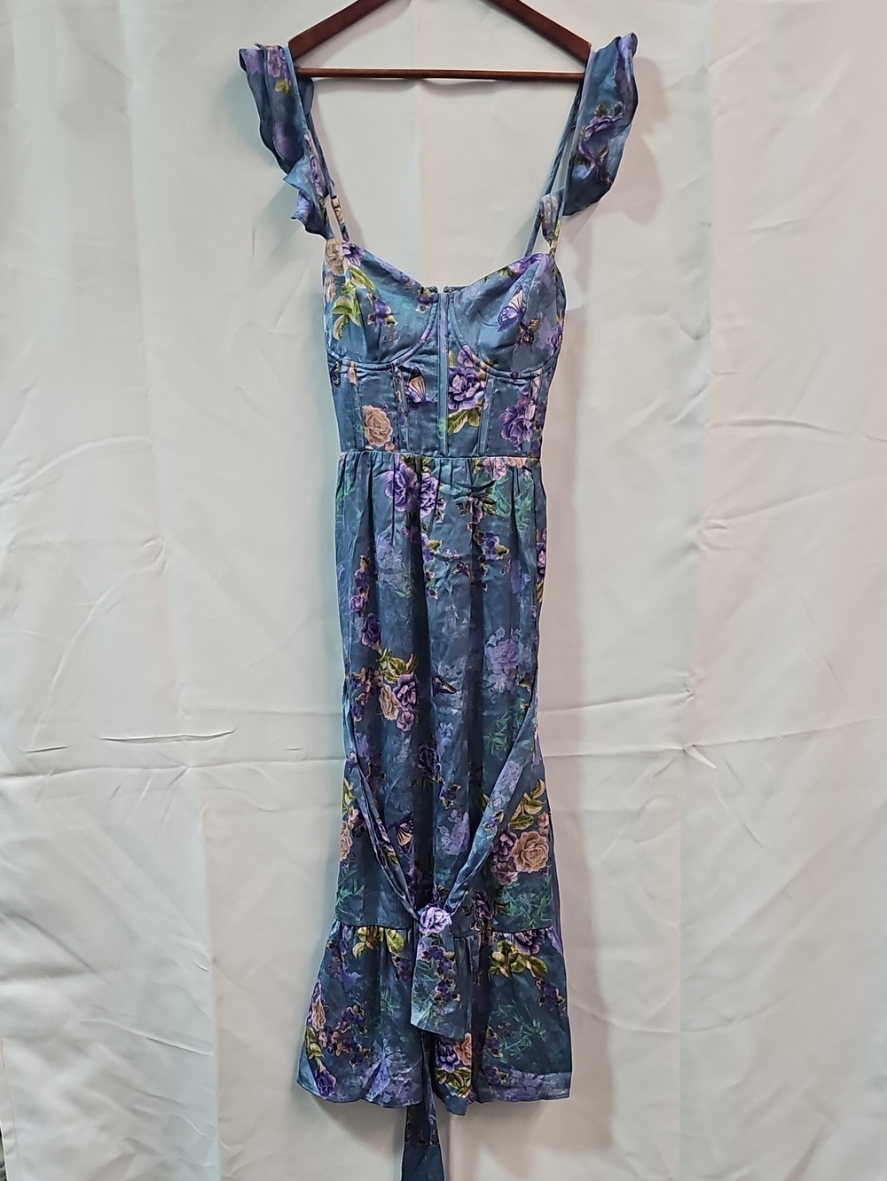 LULUS SWEET LIKE SANGRIA RUFFLED BUSTIER MIDI DRESS BFPM-09-107